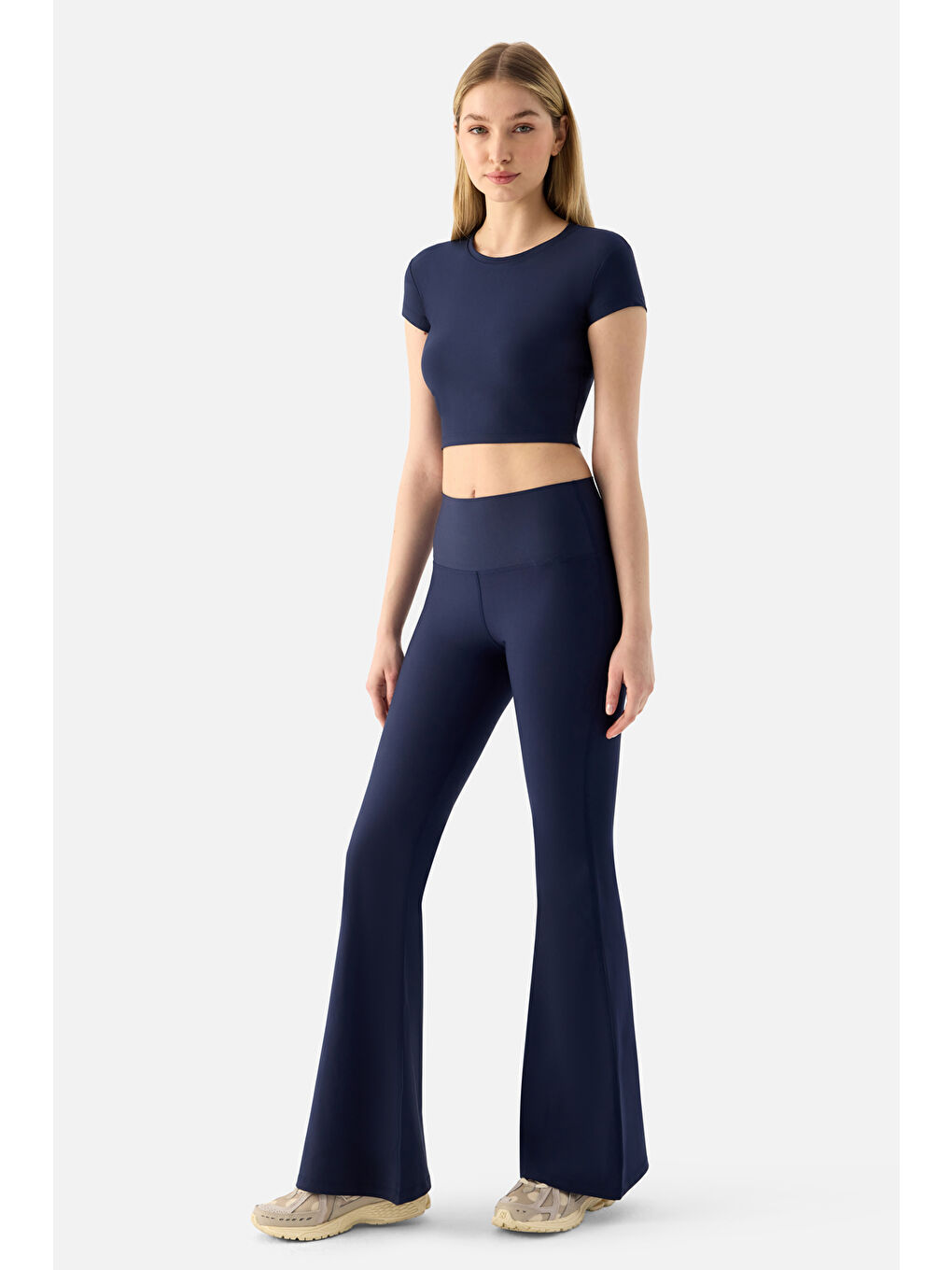 Melina Kısa Kol Lacivert Crop Top-1