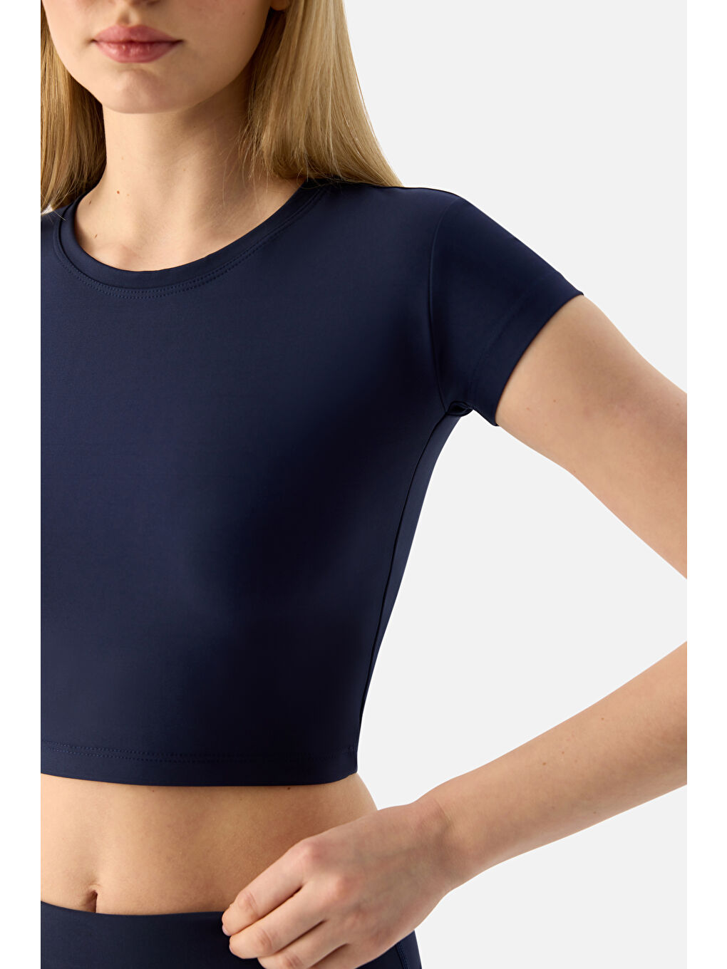Melina Kısa Kol Lacivert Crop Top-3