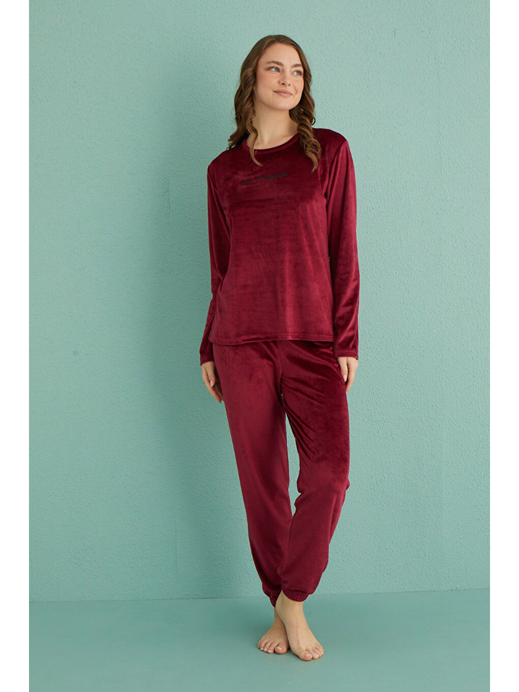 Remsa Kadın Kadife Pijama Takımı 13164-14 Bordo