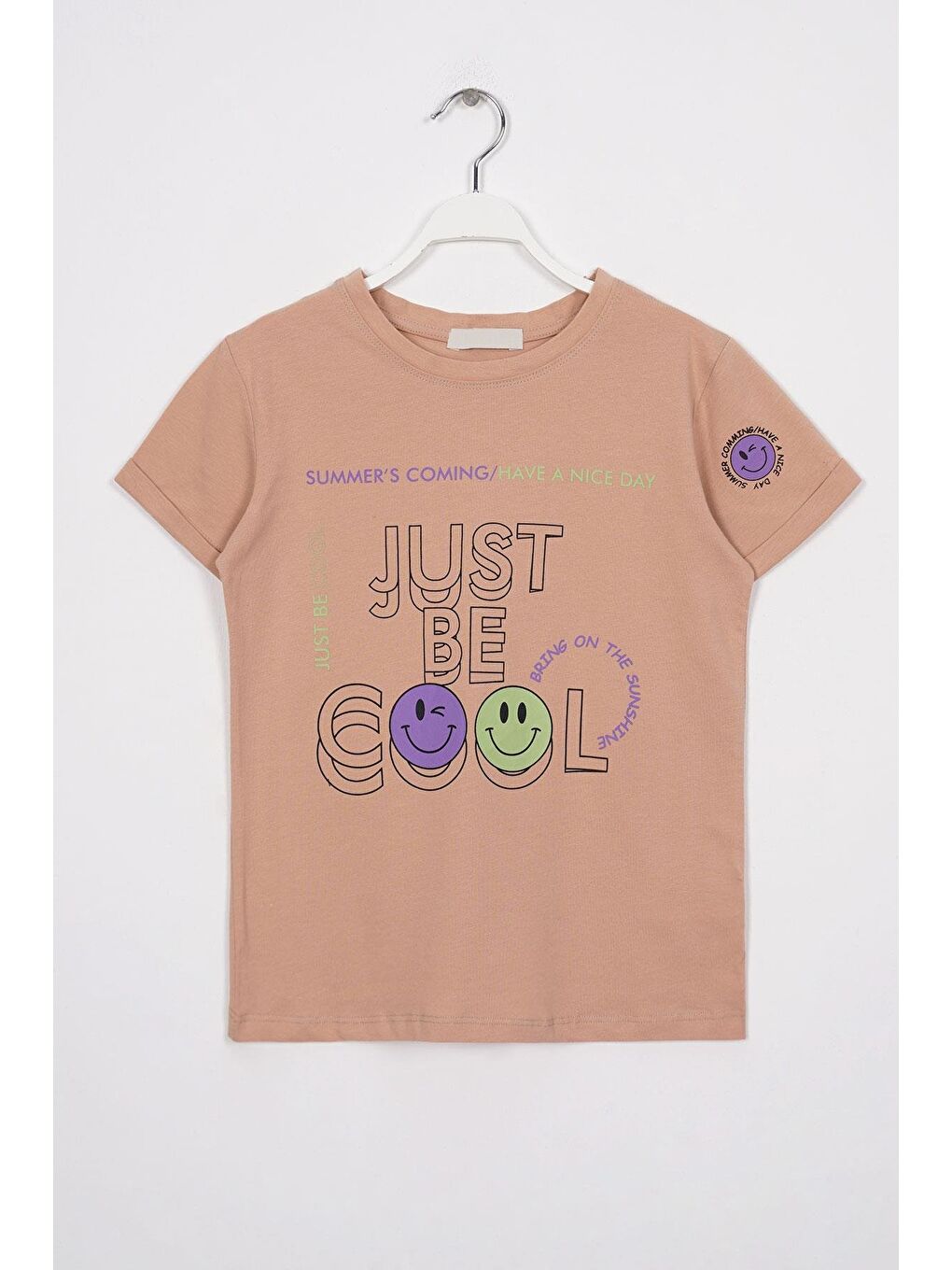 Just Be Cool Baskılı Bej Renk Kız Cocuk Tshırt