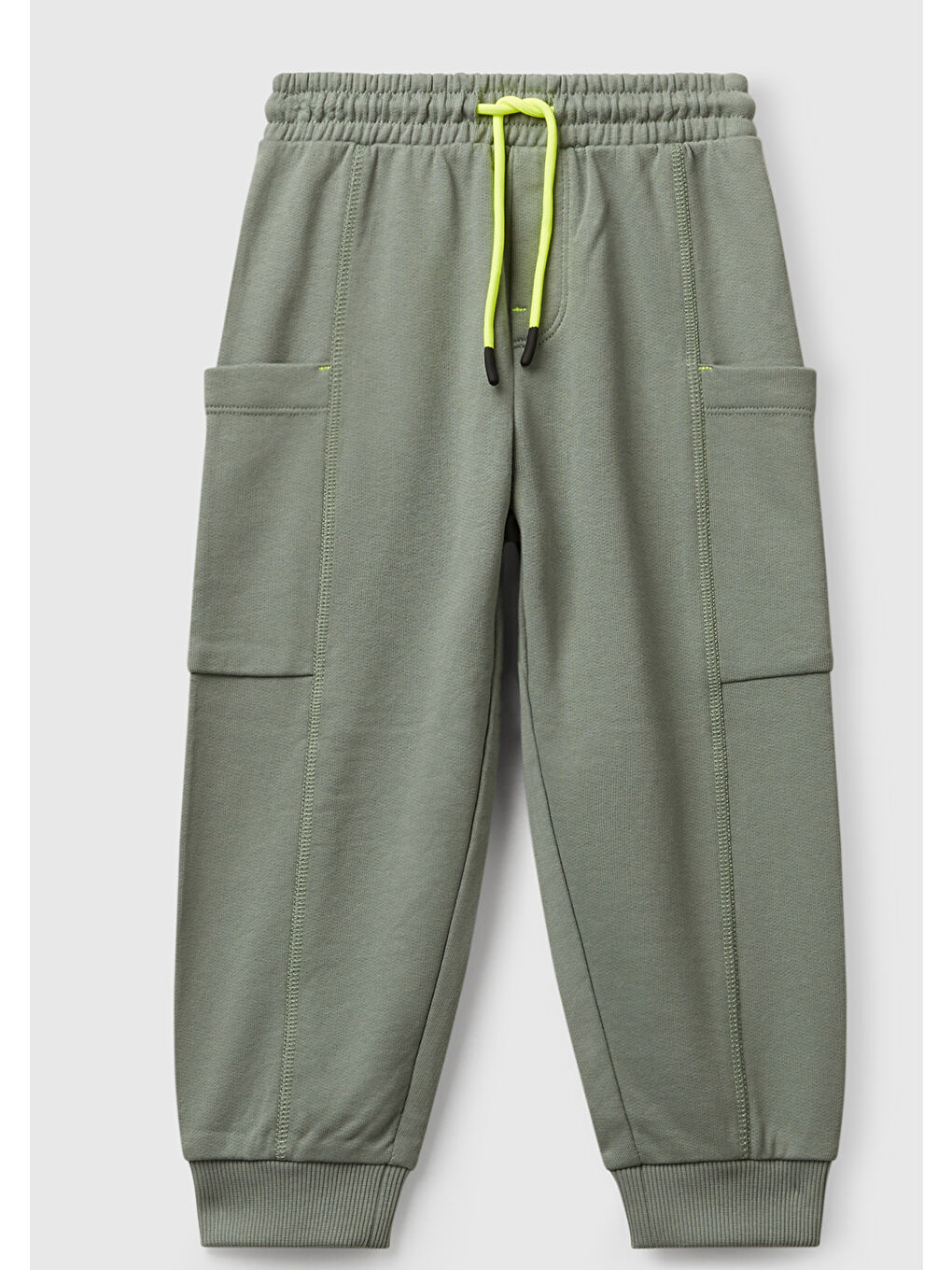 Erkek Çocuk Haki Büzgü İpli Yan Cepli Relaxed Fit Jogger Eşofman Altı