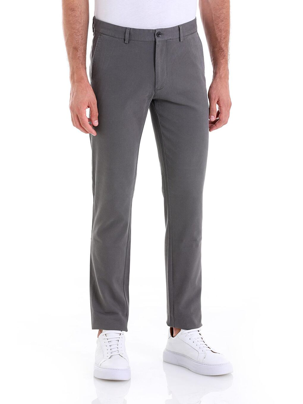 Gri Dinamik Fit Desenli Pamuklu Yandan Cep Kanvas Erkek Pantolon