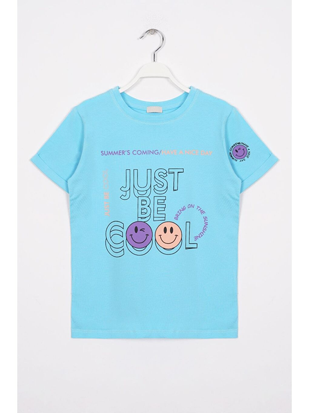 Just Be Cool Baskılı Mavi Renk Kız Cocuk Tshırt
