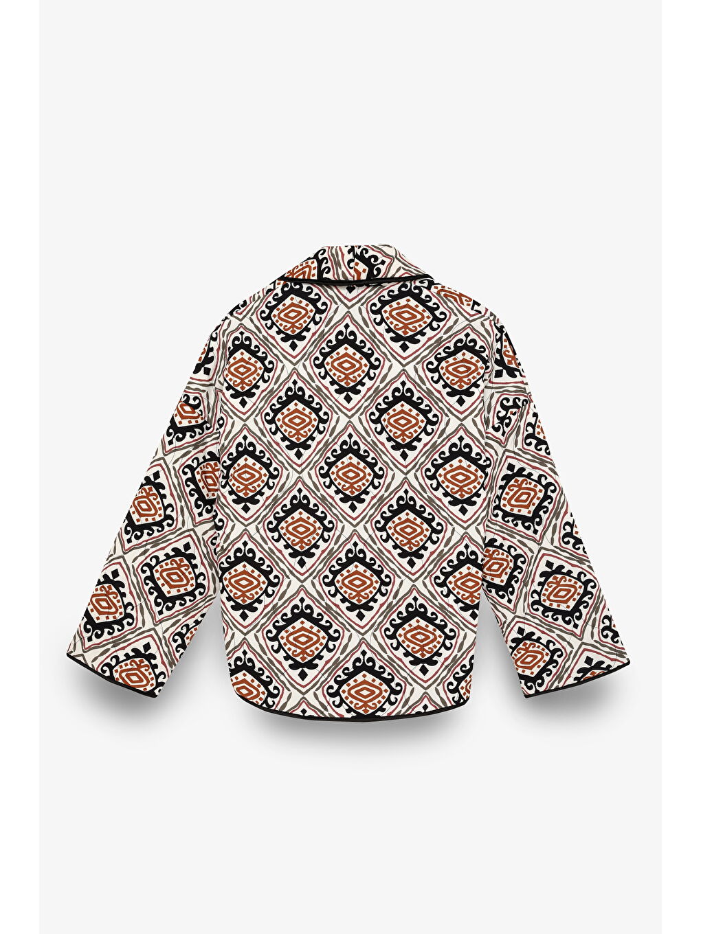 Etnik Desenli Biye Detaylı Kapitone Ceket Ekru-2