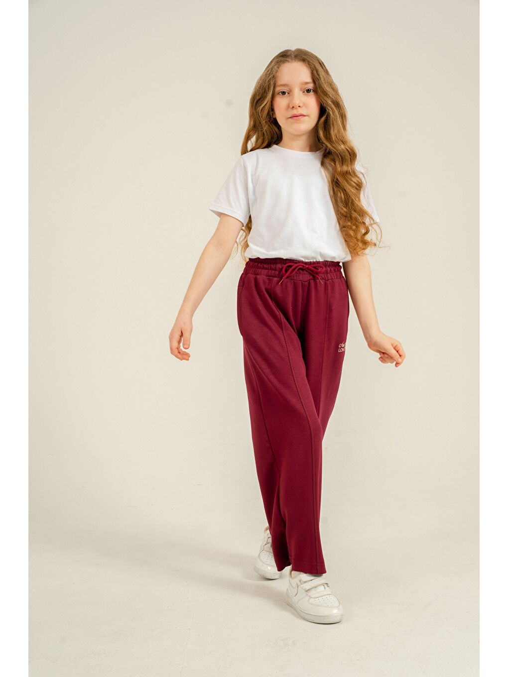 Bordo New Team London Nakışlı Yumuşak Dokulu - Comfort Kumaş Kız Çocuk Eşofman Altı