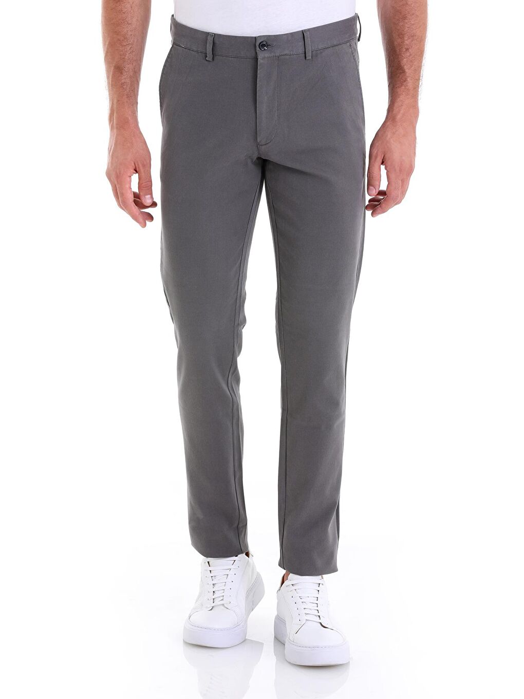 Gri Dinamik Fit Desenli Pamuklu Yandan Cep Kanvas Erkek Pantolon-2