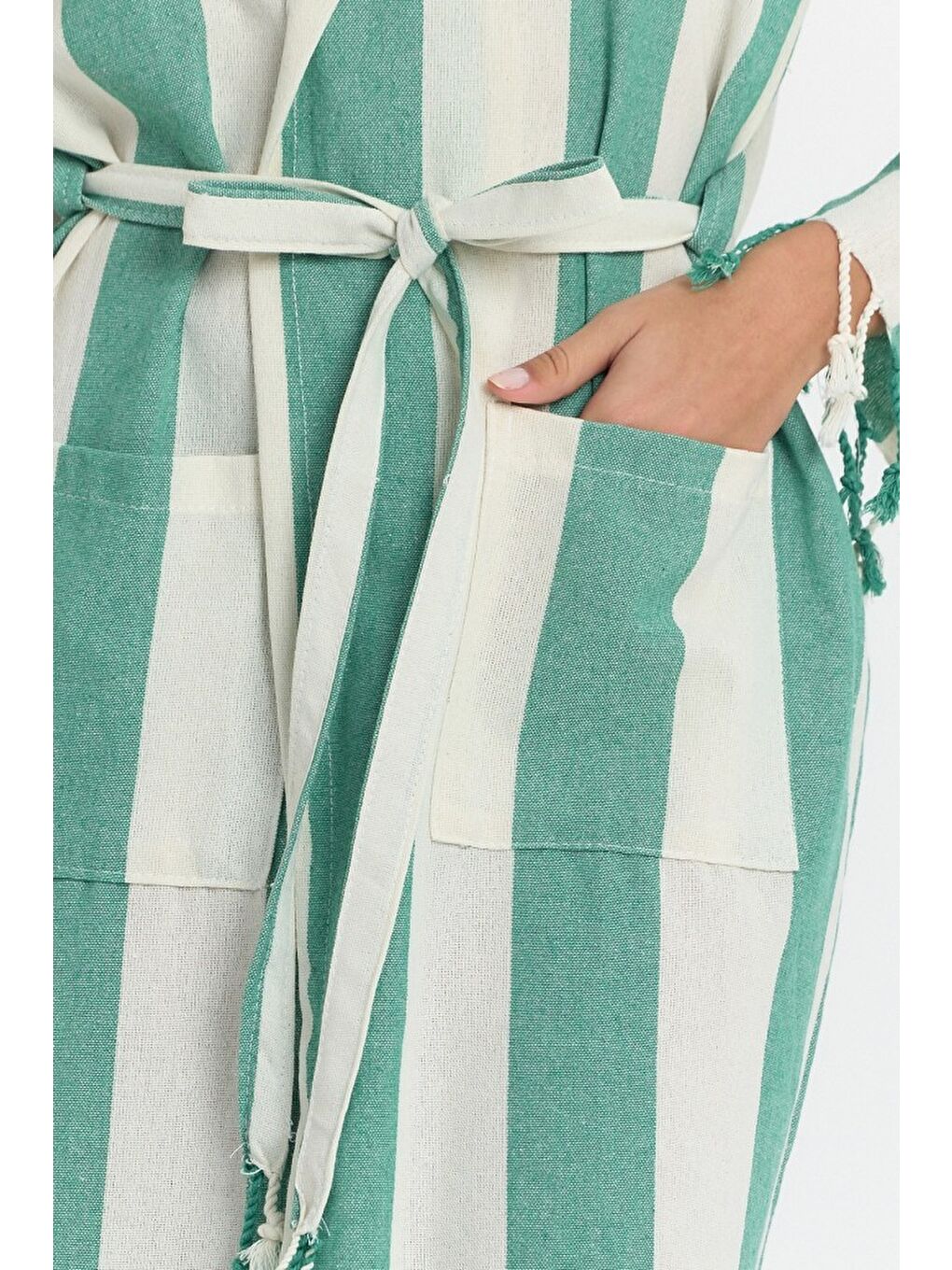 Yeşil Striped Peştemal Bornoz Banyo ve Plaj Elbisesi-1