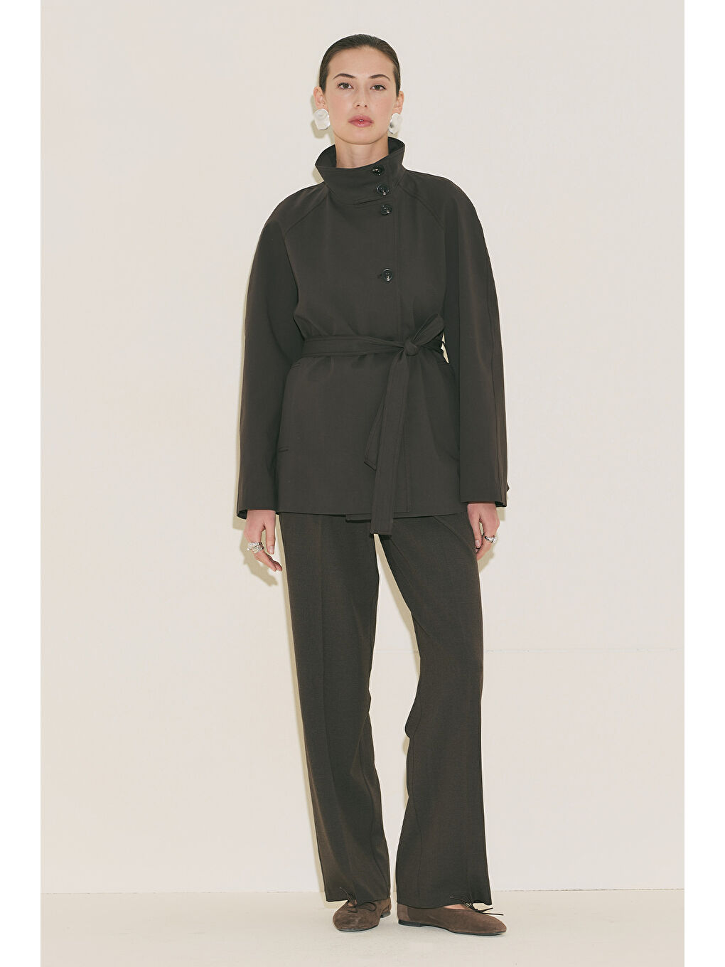 Henna Yüksek Yaka Trençkot Kahverengi