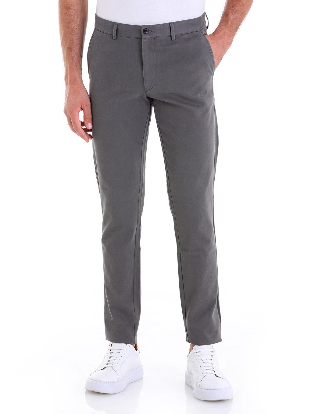 Gri Dinamik Fit Desenli Pamuklu Yandan Cep Kanvas Erkek Pantolon-3