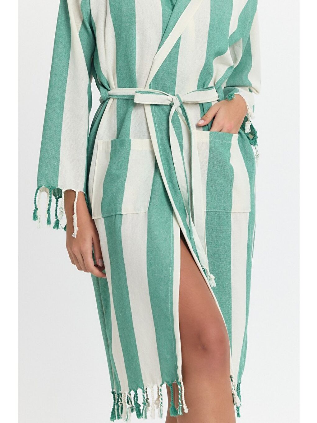 Yeşil Striped Peştemal Bornoz Banyo ve Plaj Elbisesi-2