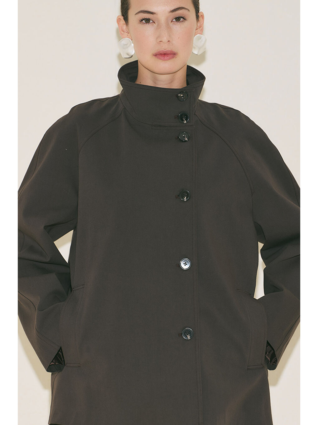 Henna Yüksek Yaka Trençkot Kahverengi-2