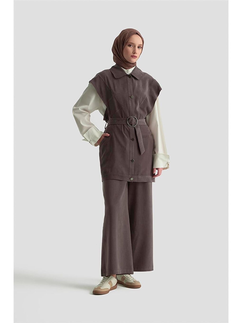 Kahverengi Manşet Detaylı Tunik 25Kd1106 Acı Kahve-1