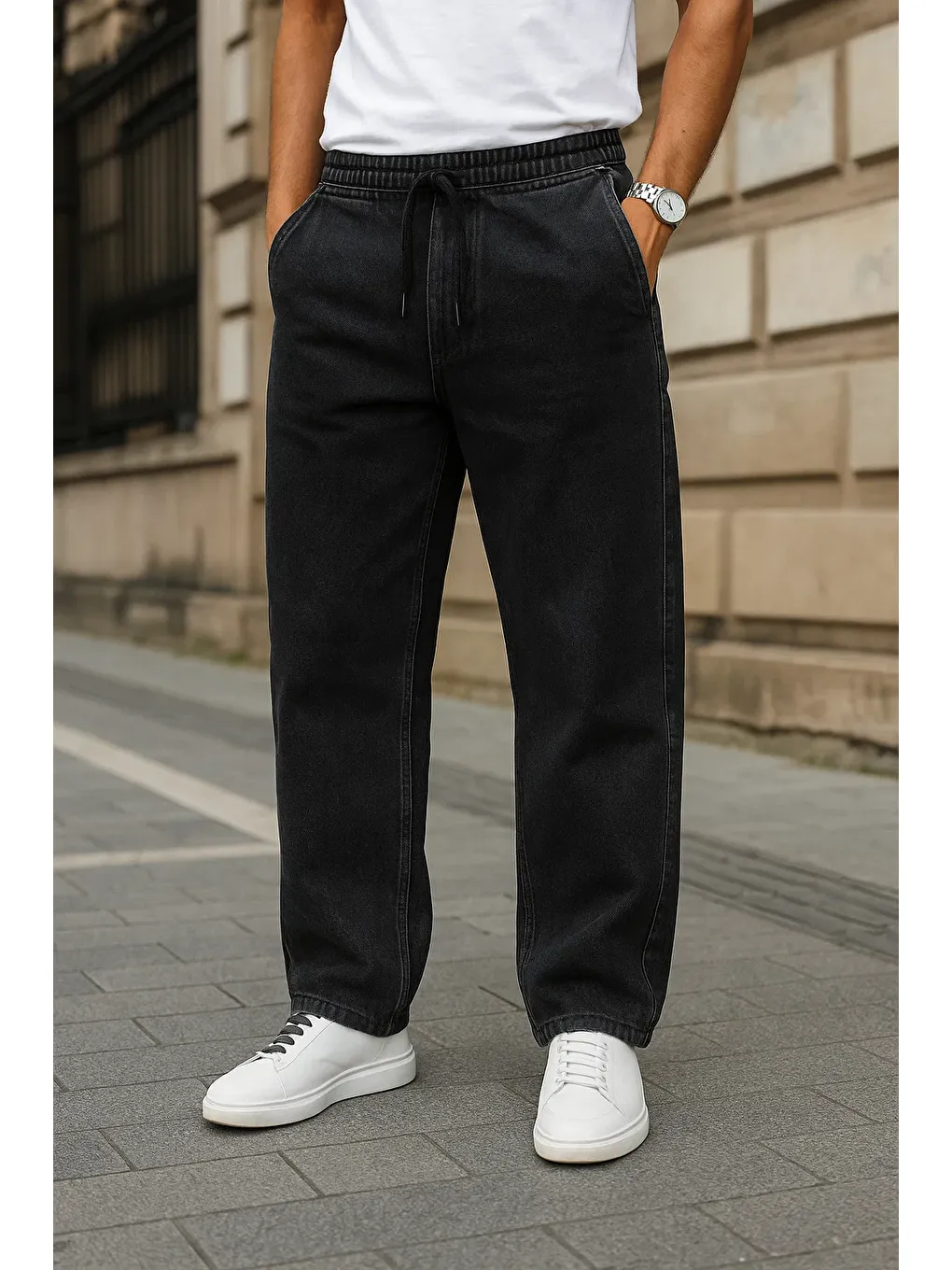 Erkek Günlük Premium Comfort Siyah Baggy Pantolon-1