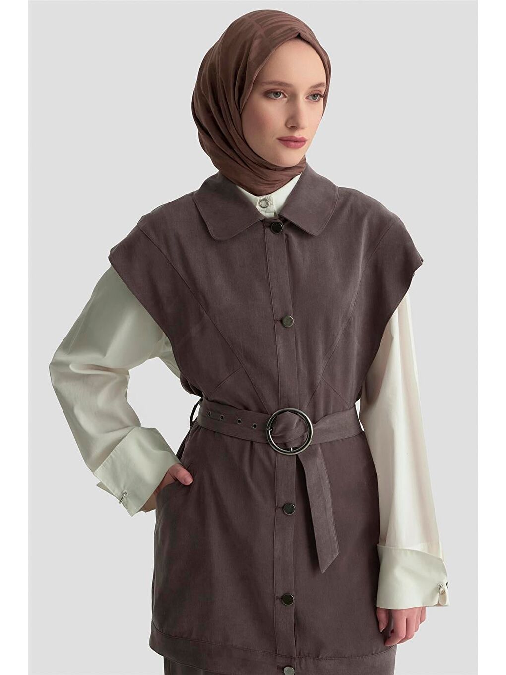 Kahverengi Manşet Detaylı Tunik 25Kd1106 Acı Kahve-2