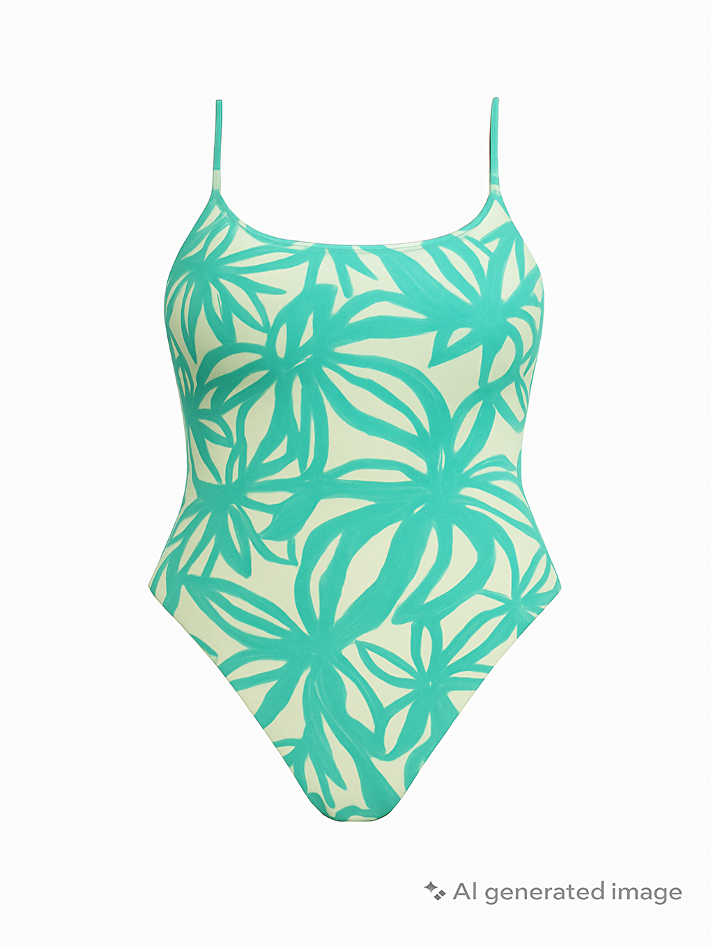 Kadın Turkuaz Desenli Sırt Dekolteli Çapraz Askılı Mayo