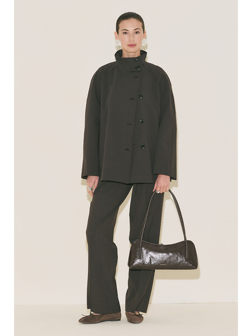 Henna Yüksek Yaka Trençkot Kahverengi-4