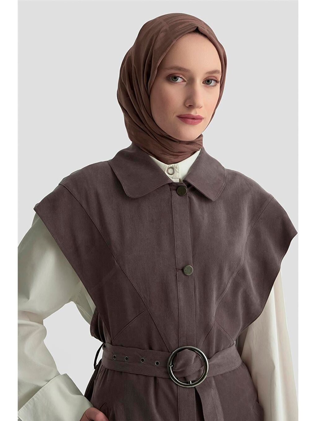 Kahverengi Manşet Detaylı Tunik 25Kd1106 Acı Kahve-3