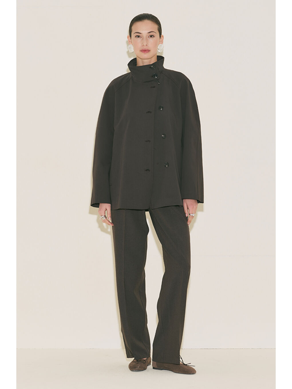 Henna Yüksek Yaka Trençkot Kahverengi-5