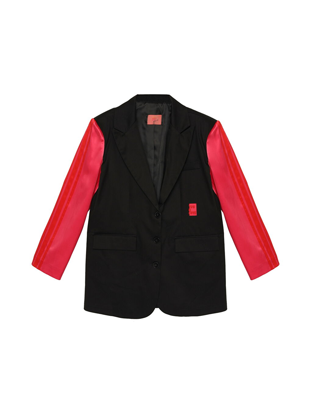 Kolları Saten Şerit Çizgili Blazer Ceket Siyah