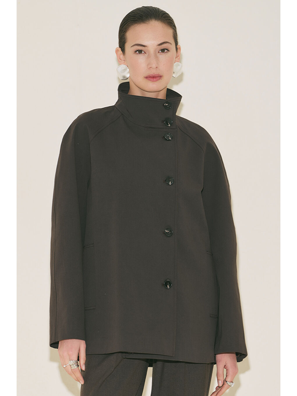 Henna Yüksek Yaka Trençkot Kahverengi-6