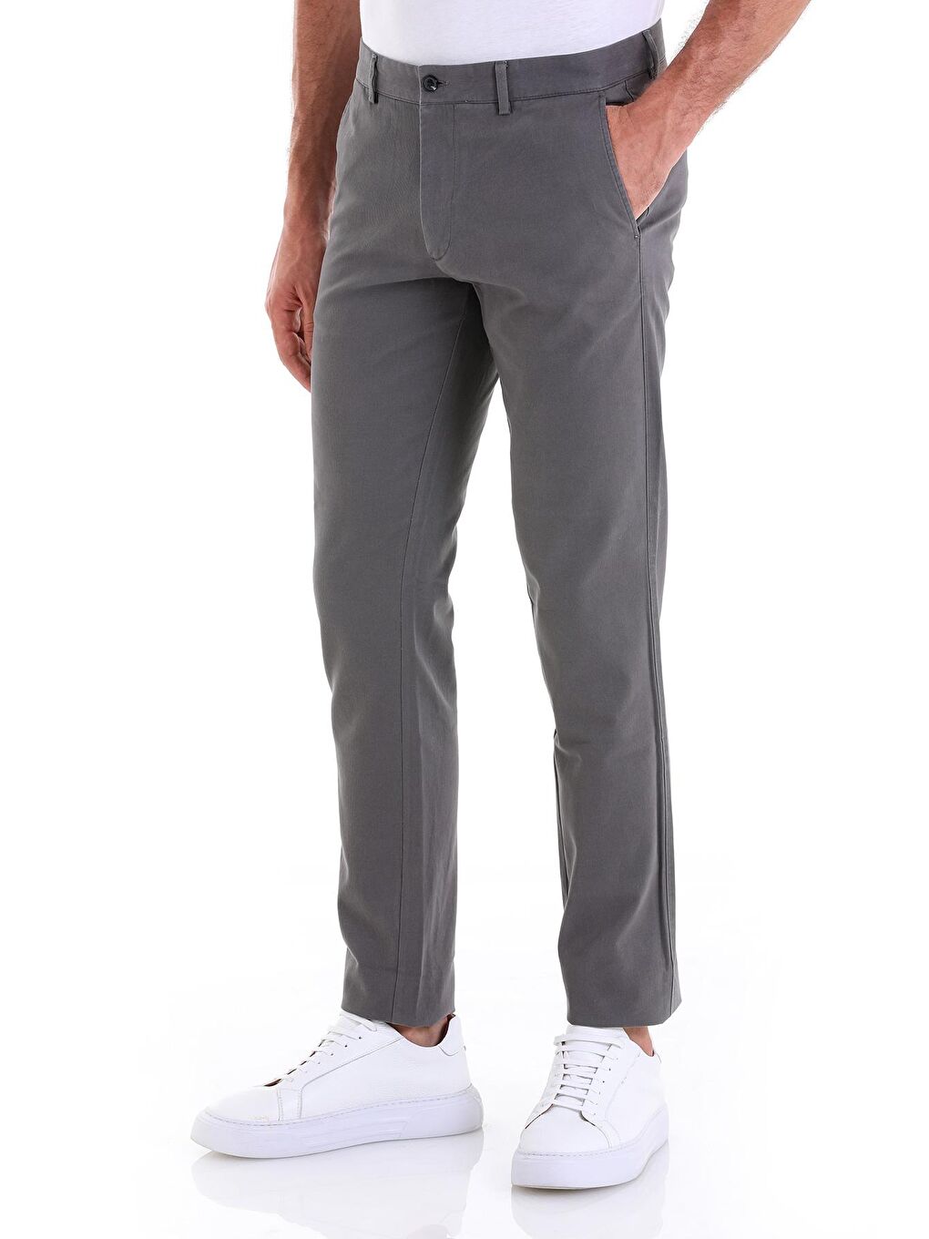 Gri Dinamik Fit Desenli Pamuklu Yandan Cep Kanvas Erkek Pantolon-4
