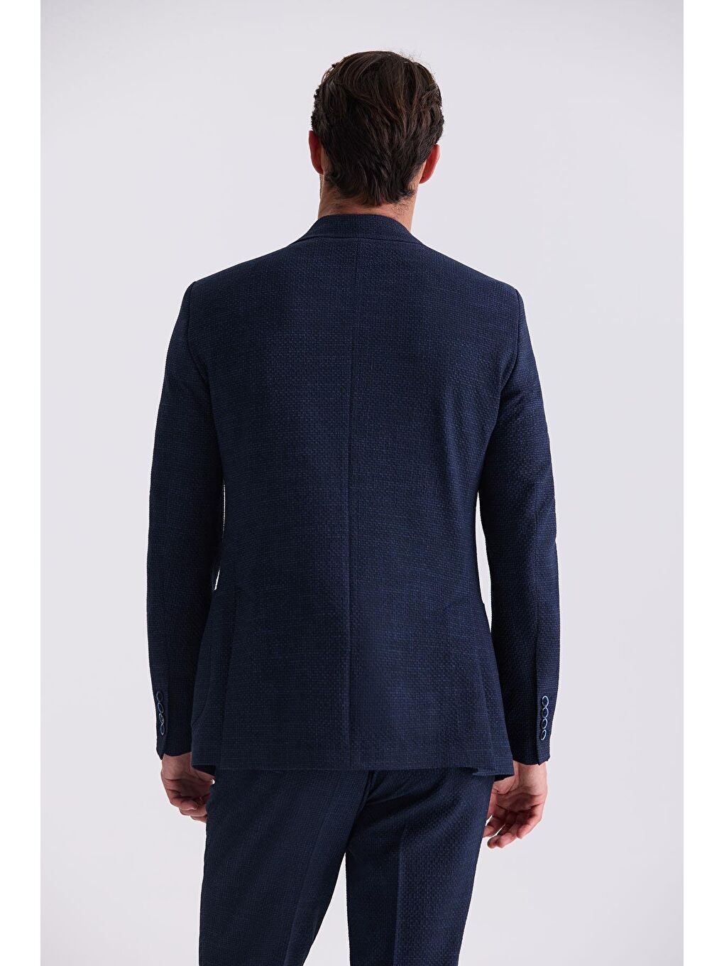 Lacivert Slim Fit Mono Yaka Desenli Spor Takım Elbise-3