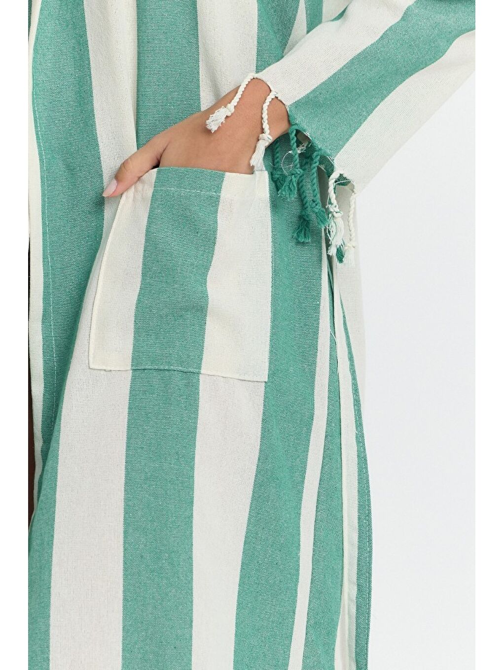 Yeşil Striped Peştemal Bornoz Banyo ve Plaj Elbisesi-4