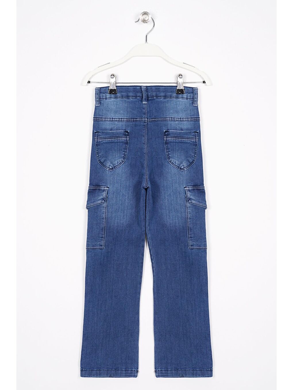 Mavi Yüksek Bel Komando Cepli Kız Çocuk Jean Pantolon-1