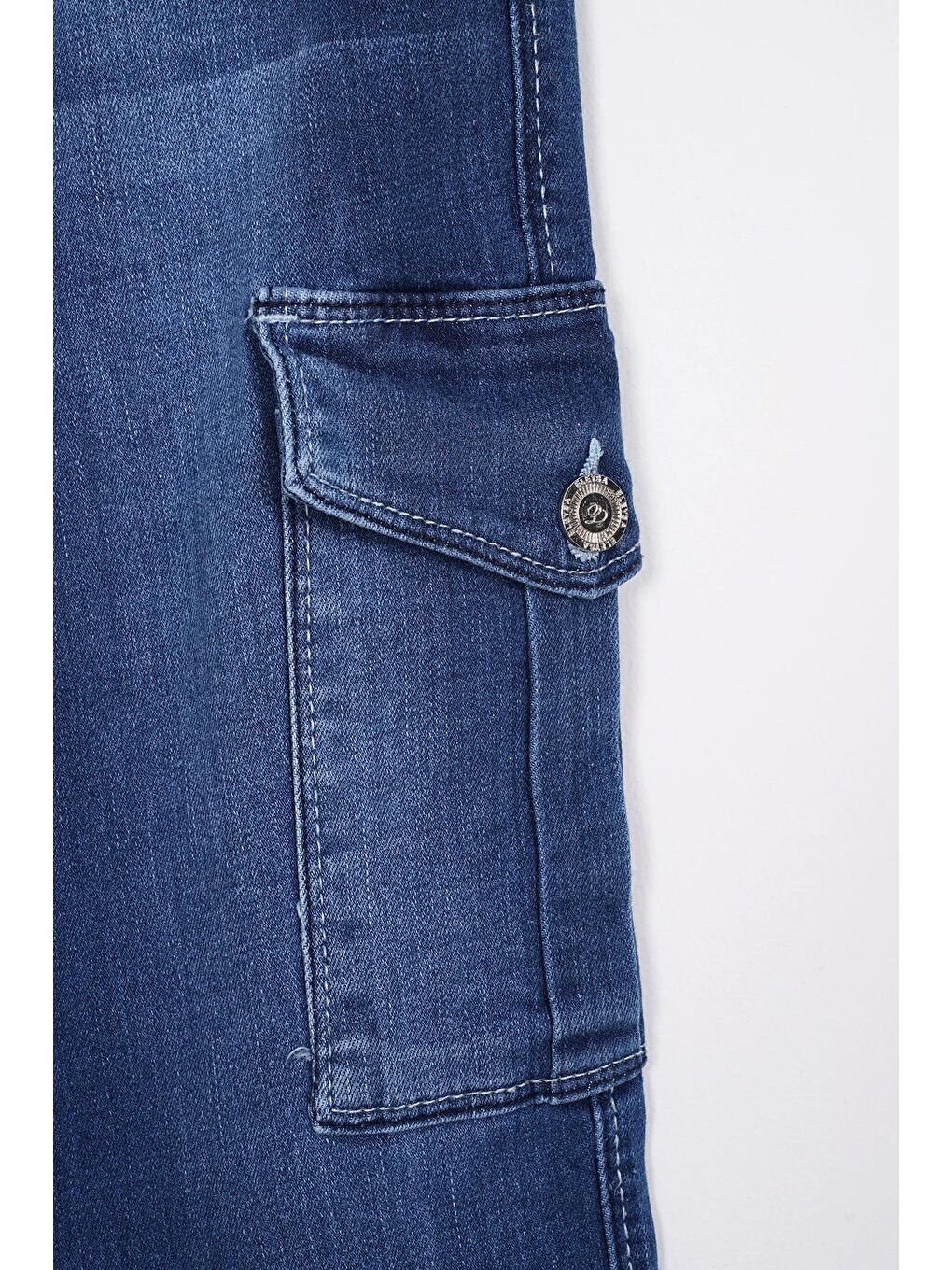 Mavi Yüksek Bel Komando Cepli Kız Çocuk Jean Pantolon-2