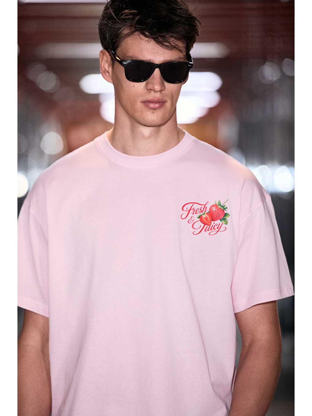 Pembe FILIERO Erkek %100 Organik Pamuklu Baskı Detaylı Yuvarlak Yaka Regular Fit PEMBE T-Shirt