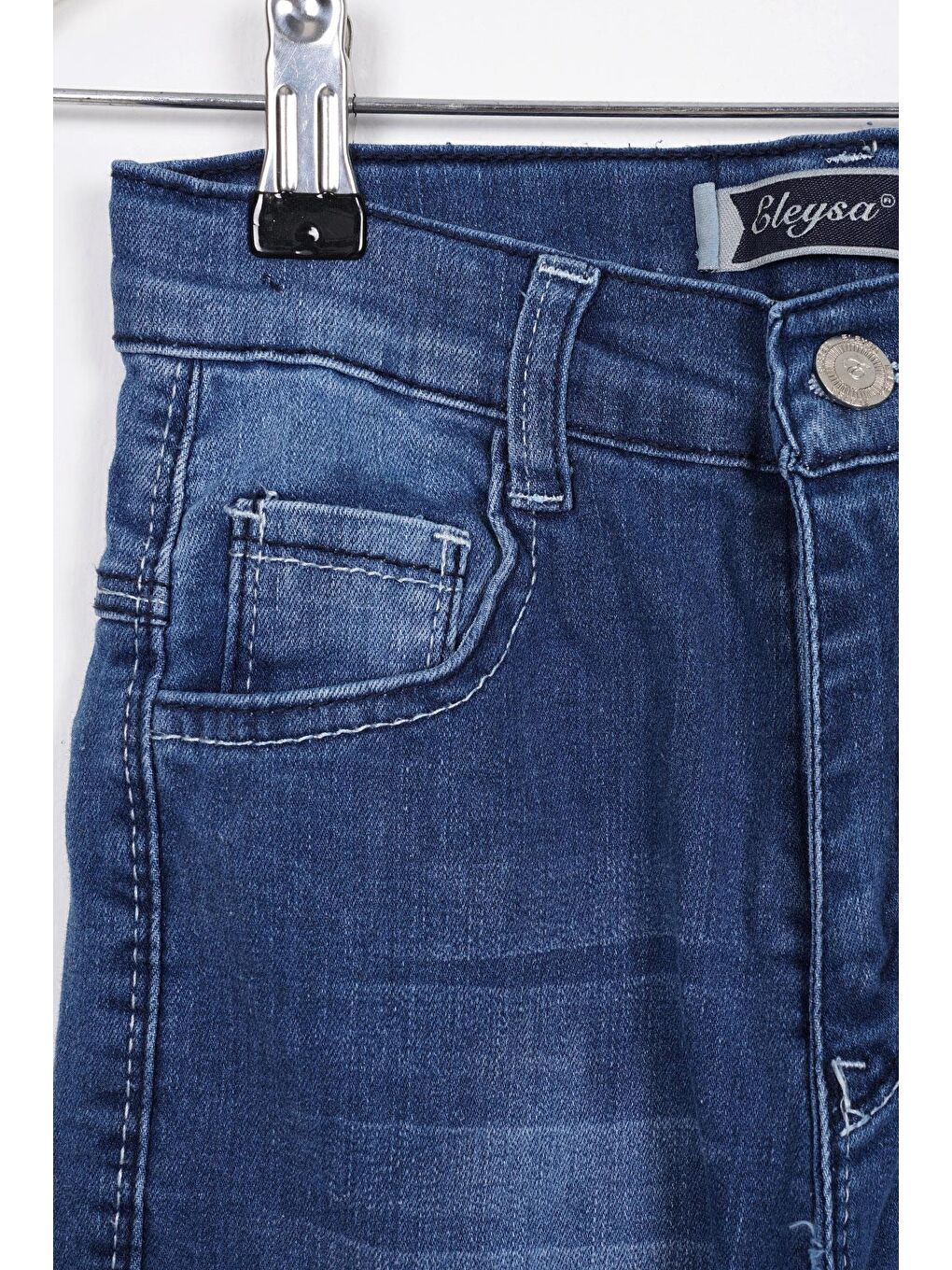 Mavi Yüksek Bel Komando Cepli Kız Çocuk Jean Pantolon-3