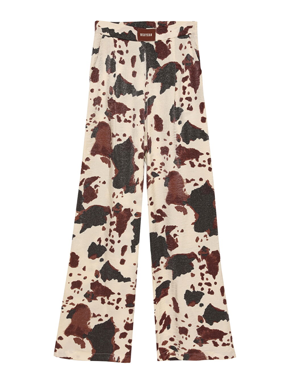 Leke Desenli Geniş Paça Pantolon Ekru