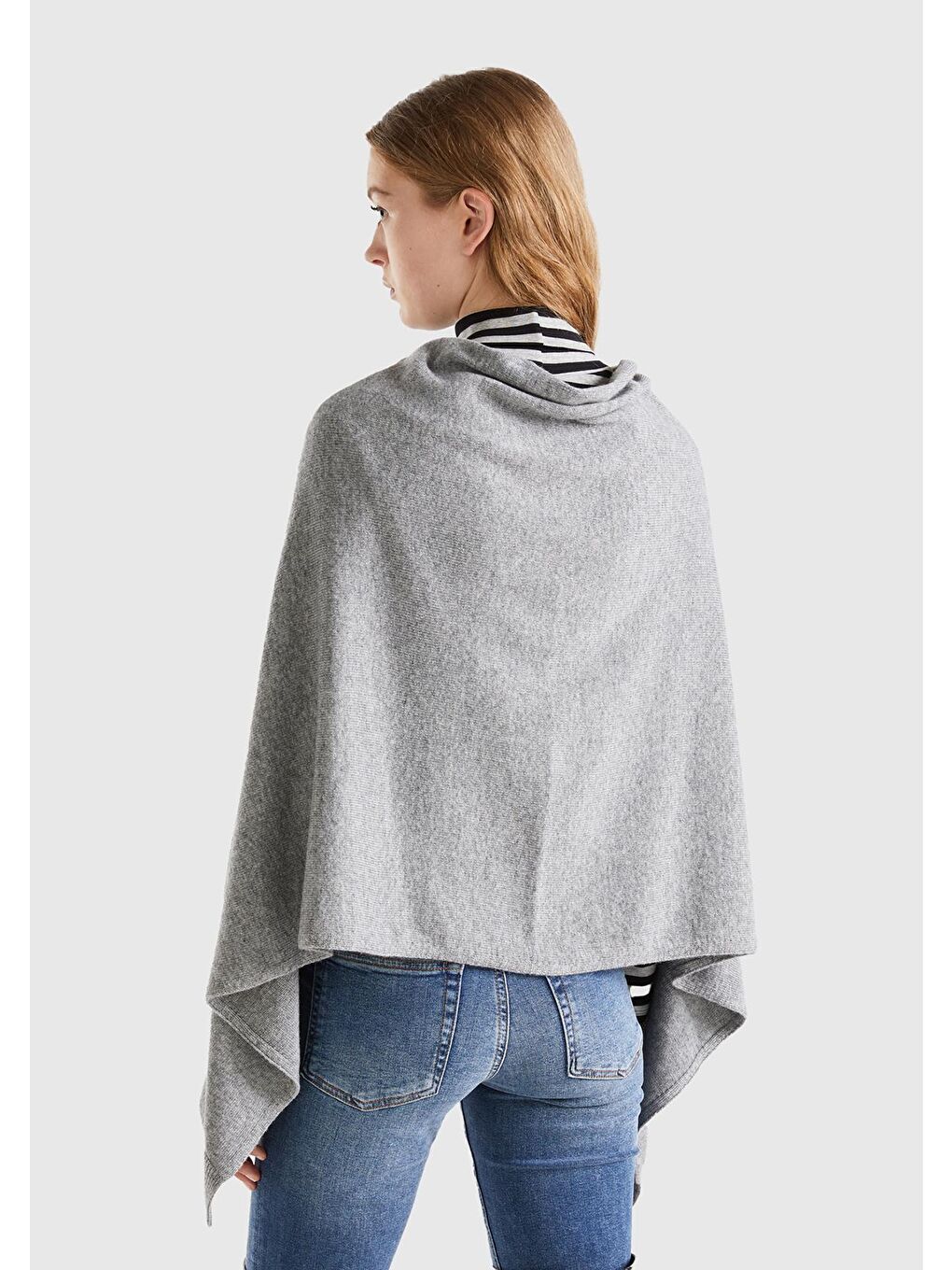 Kadın Gri Kaşmir Karışımlı Panço-2