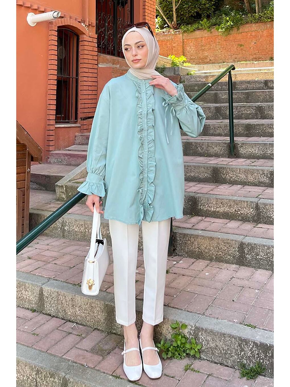 Flores Fırfırlı Tunik Çağla Yeşili