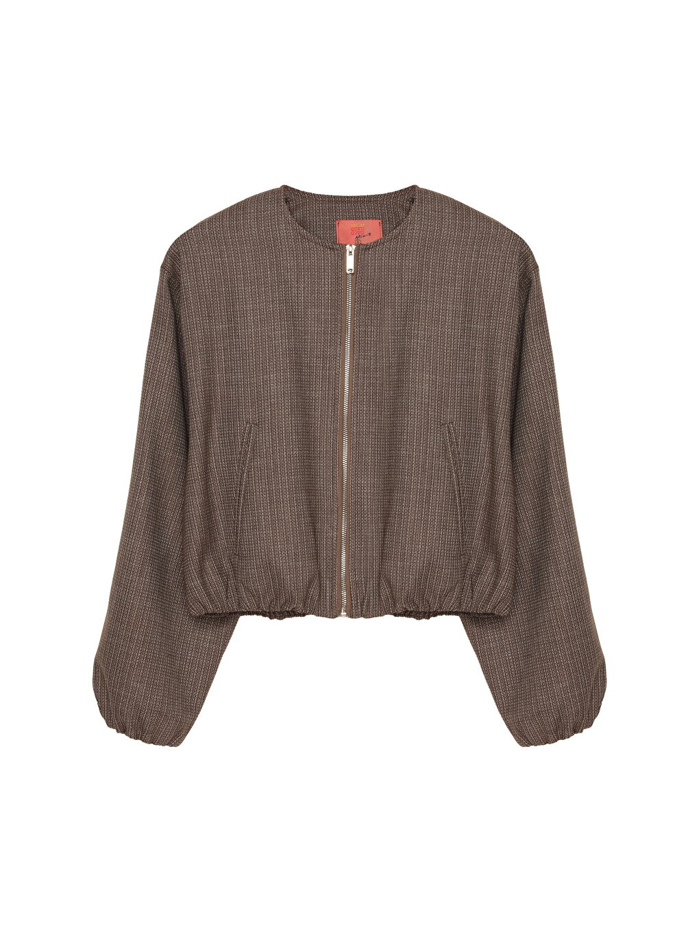 Kırçıl Detaylı Fermuarlı Bomber Ceket Kahverengi