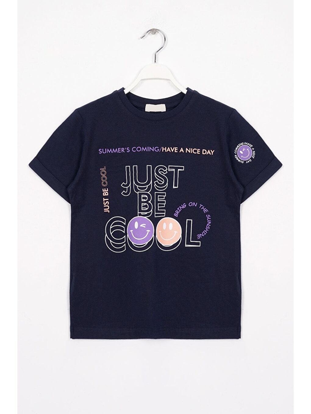 Just Be Cool Baskılı Lacivert Renk Kız Cocuk Tshırt