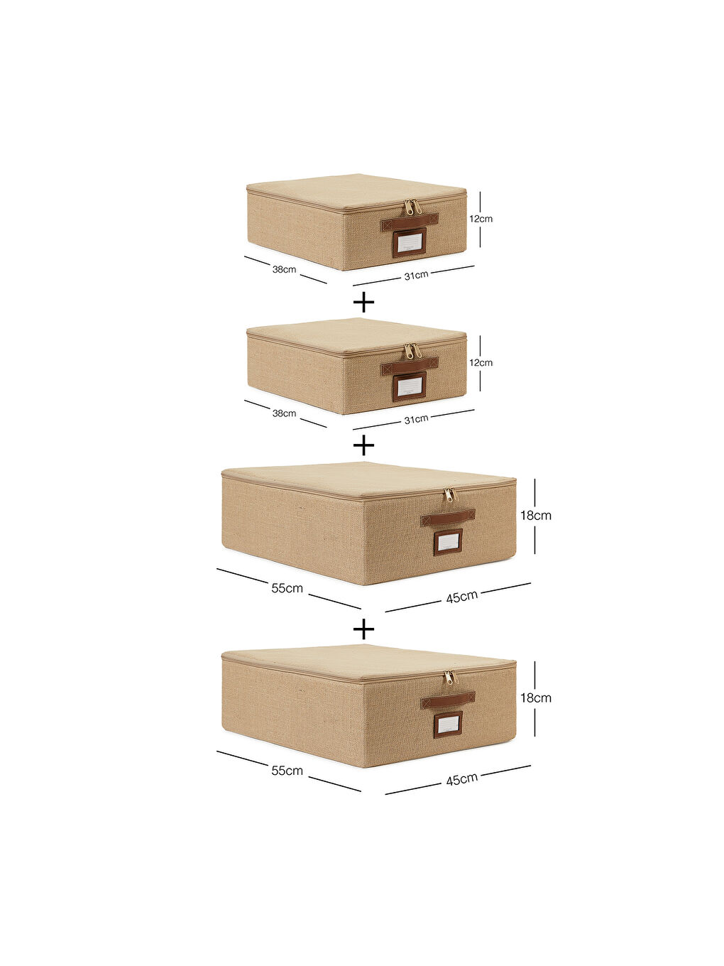 Bej 4'lü Jüt Destekli Hurç Set 2 Adet 31 x 38 x 12 + 45 x 55 x 18 cm-2