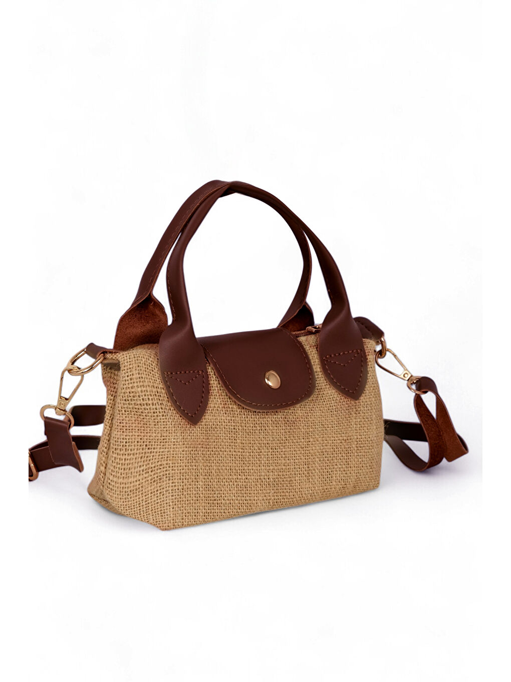 Kahverengi Kadın Taba Mini Boy Askılı Hasır El ve Çapraz Çanta