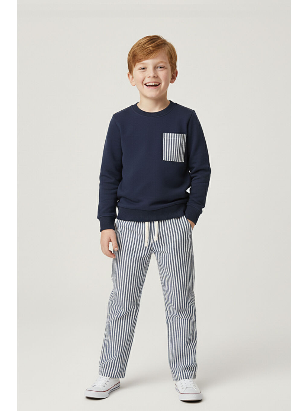 Lacivert Erkek Çocuk Çizgili Cepli Eşofman Takımı 2-10 Yaş