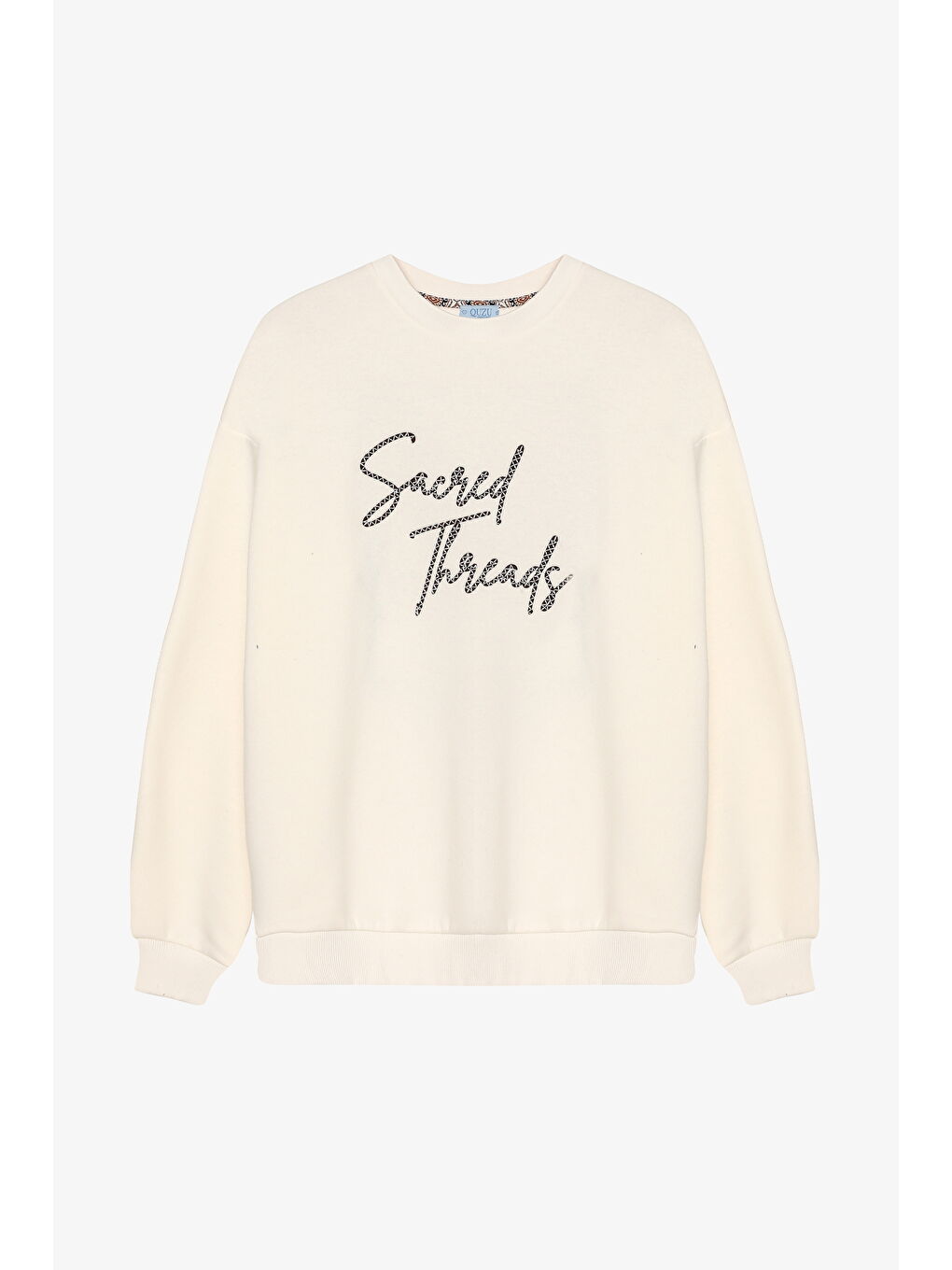 Sırtı Desenli Yazı Nakışlı Oversize Sweatshirt Ekru