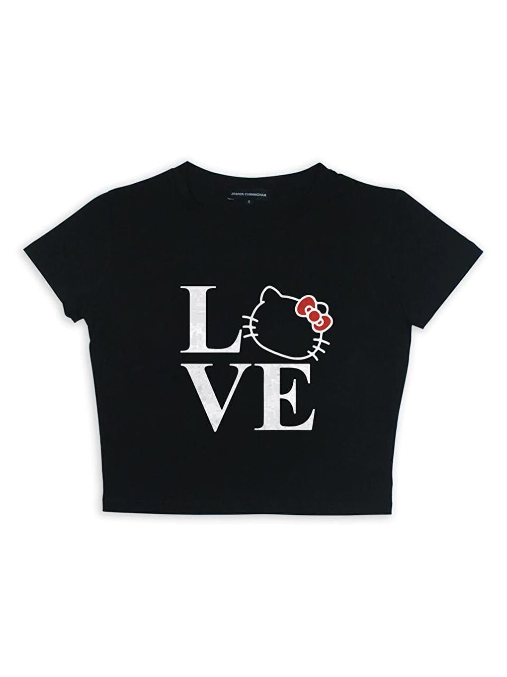 Touz Moda Siyah Love Cat Baskılı Siyah Crop - 1