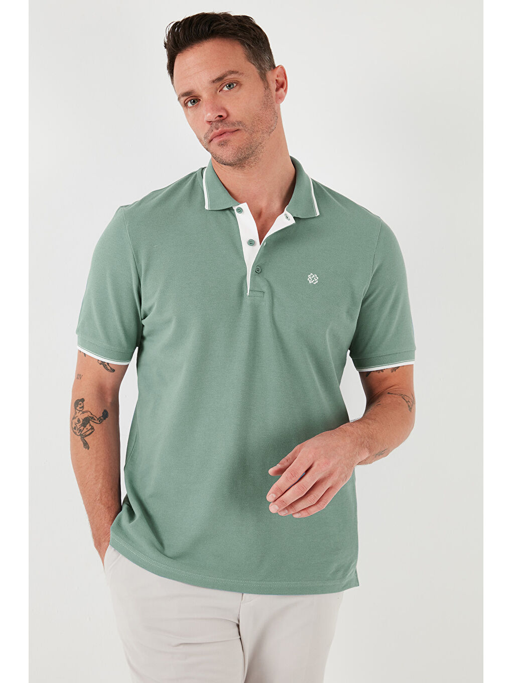 Mavi Pamuklu Slim Fit Şerit Detaylı Düğmeli Polo Yaka 4'lü Paket %100 Pamuk Tişört 5902118S4-2