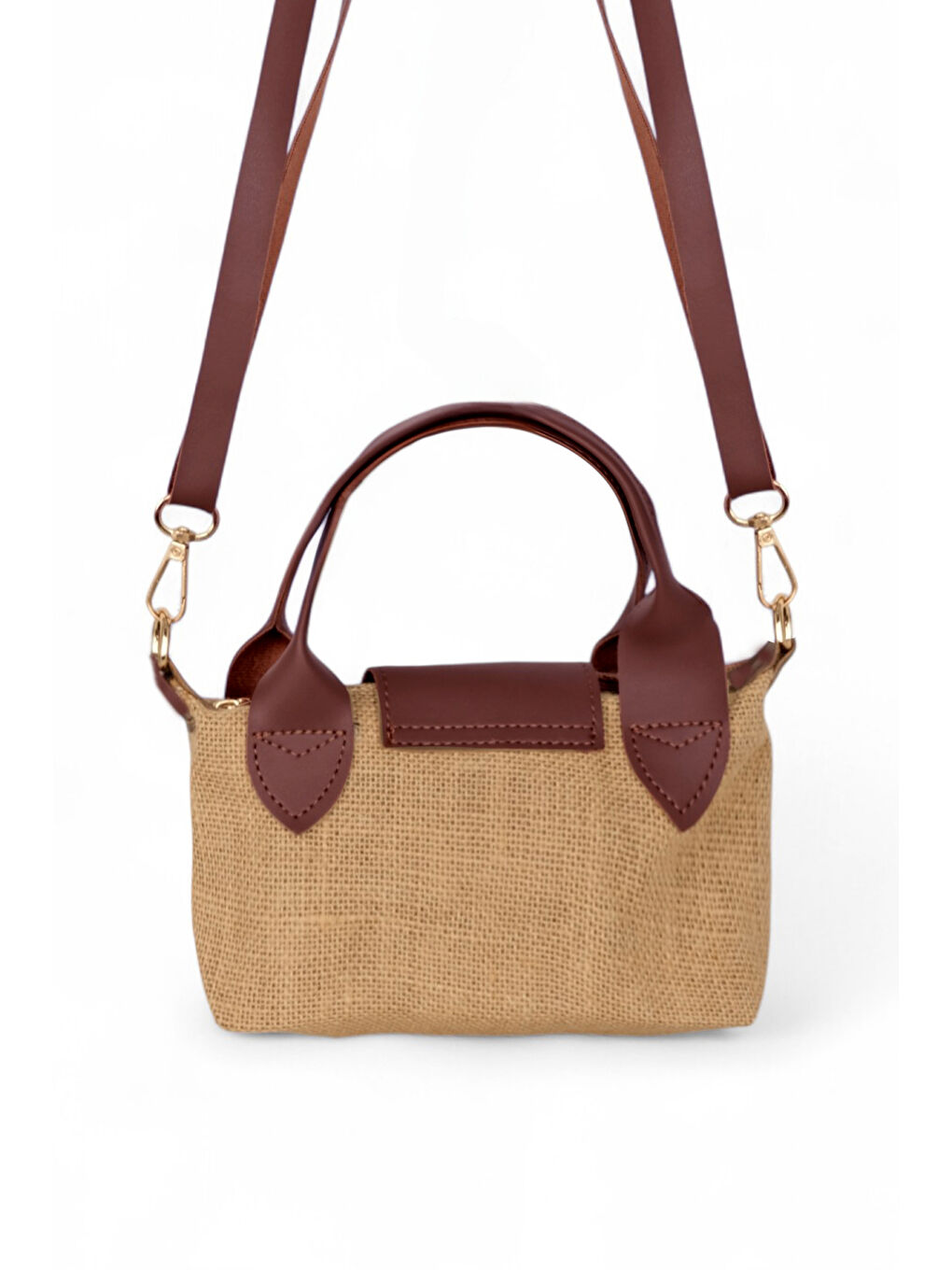 Kahverengi Kadın Taba Mini Boy Askılı Hasır El ve Çapraz Çanta-1