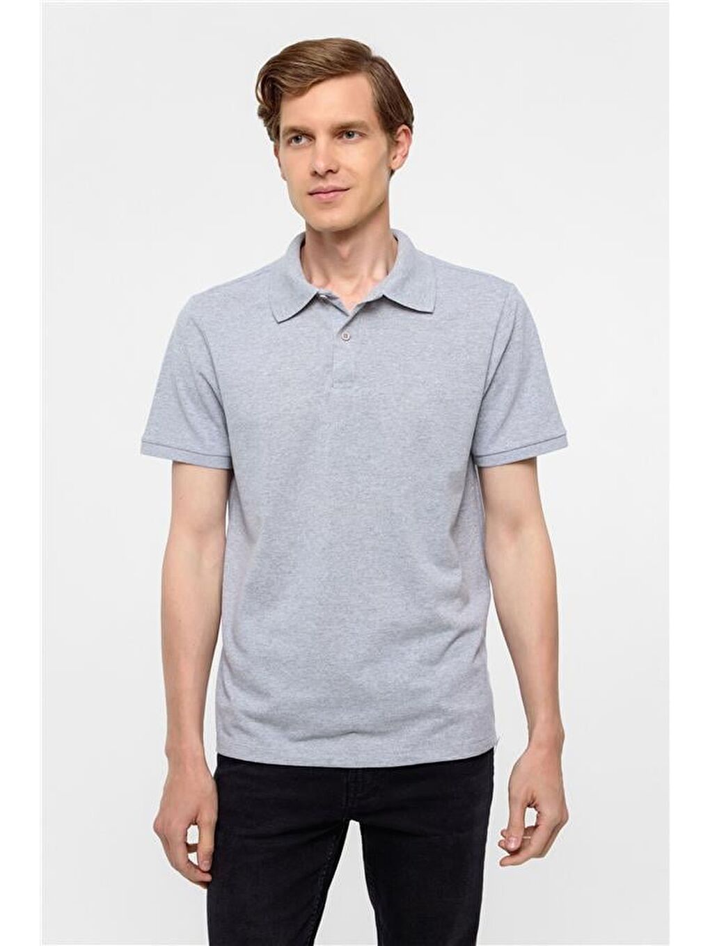 Gri Regular Armürlü Polo Yaka Tişört