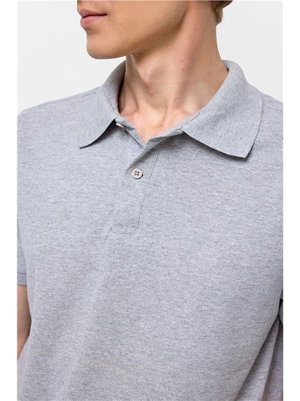 Gri Regular Armürlü Polo Yaka Tişört-2
