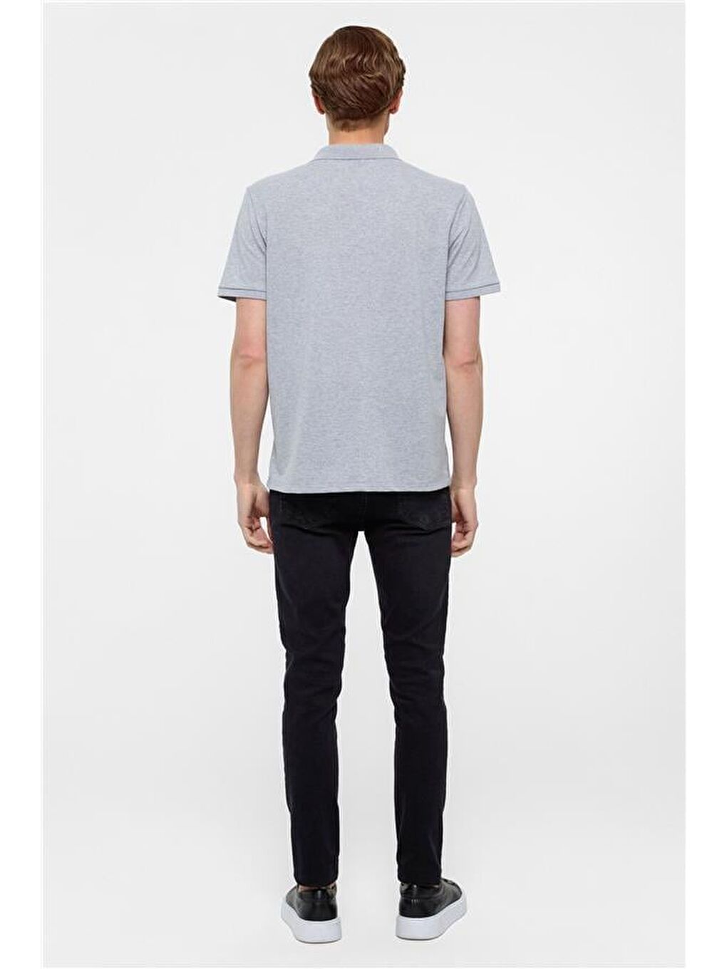 Gri Regular Armürlü Polo Yaka Tişört-4