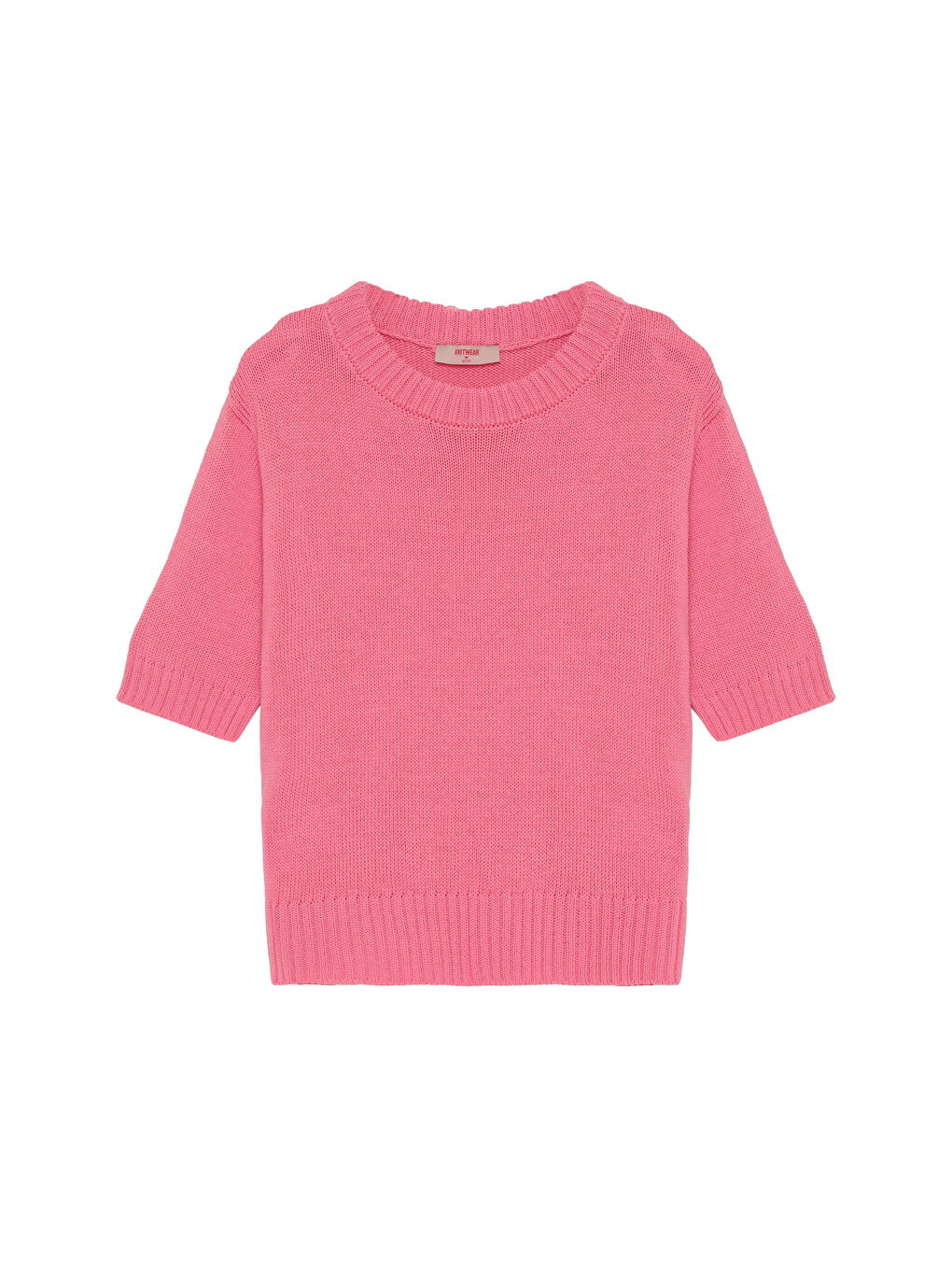 Sırtı Yazı Baskılı Kısa Kol Triko Kazak Pembe