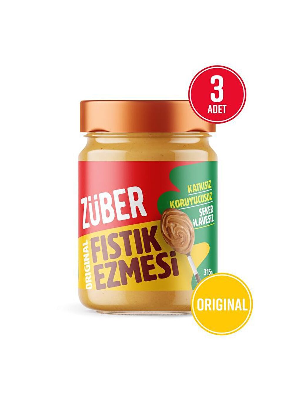 Züber Renksiz Original Fıstık Ezmesi 315 gr X 3 Adet