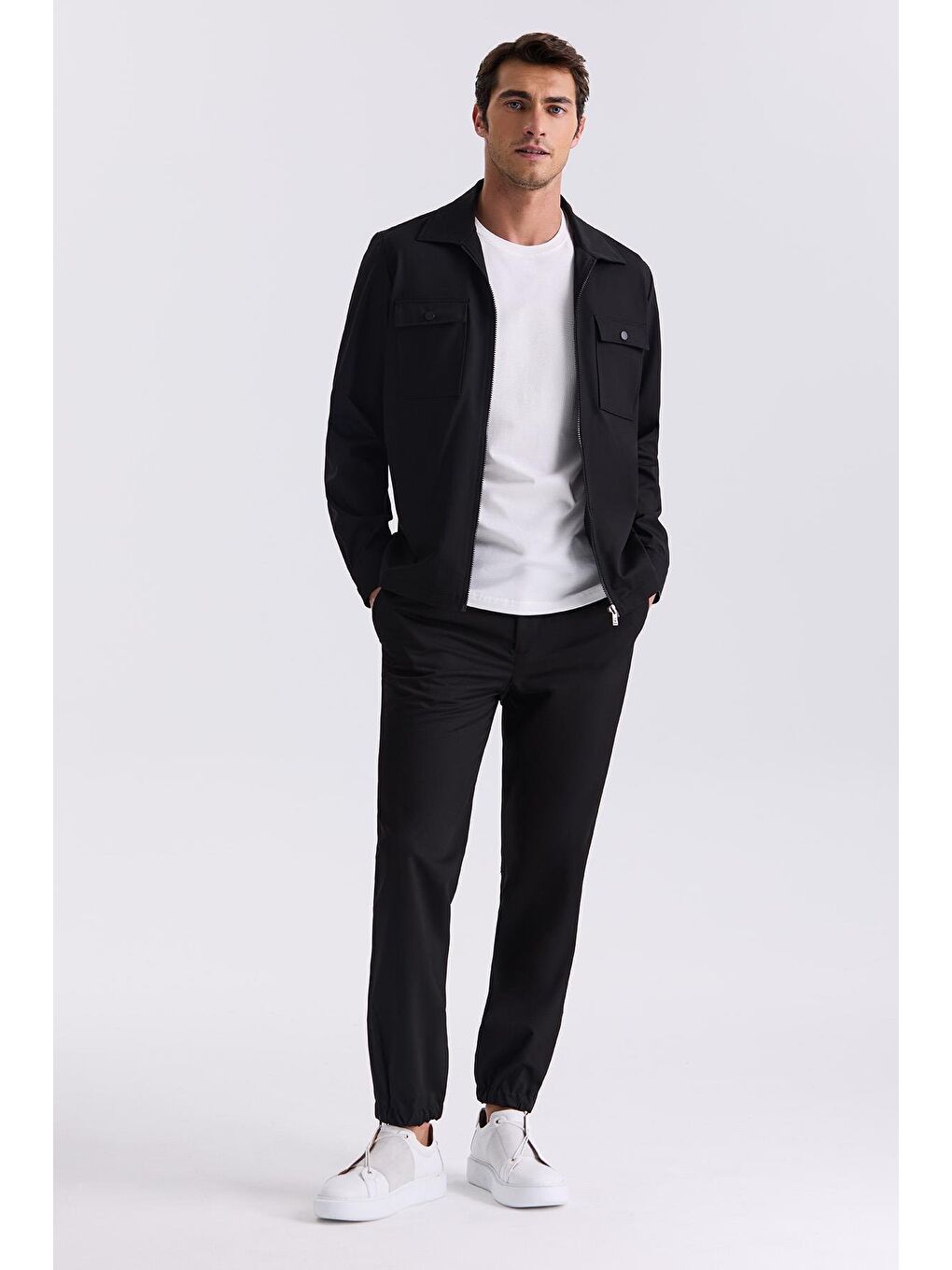 Siyah Slim Fit Berberi Yaka Spor Takım Elbise-0