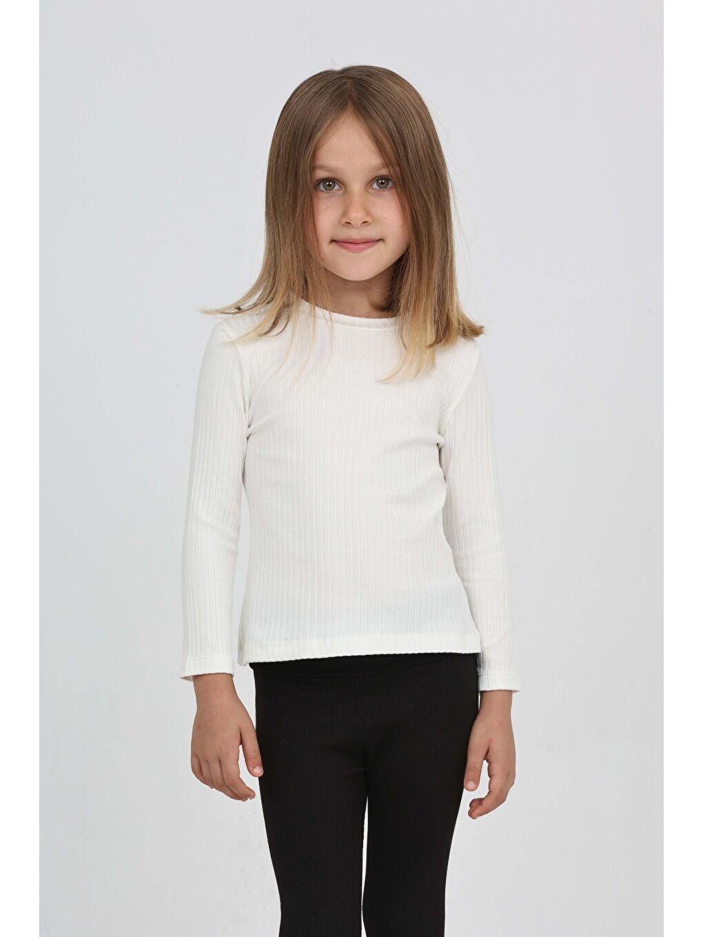 Ekru Kız Çocuk Okul Omuz Çıtçıtlı Tişört-1